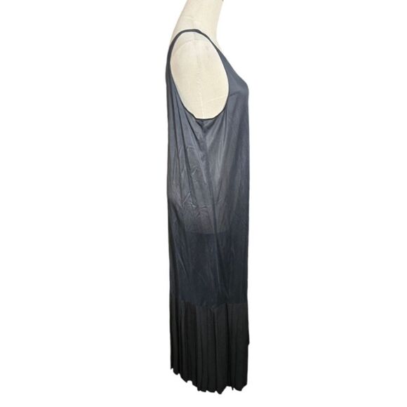 Vintage Black Satin Pleated Bottom Maxi Slip Dress - Picture 3 of 8